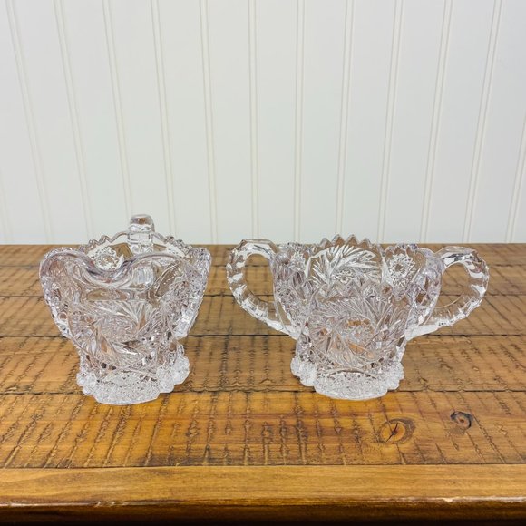 Vintage Cream and Sugar Bowls Pressed  Nucut/ Imperial Glass Set of 2 - Picture 9 of 11